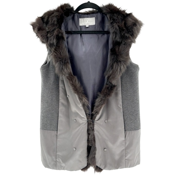 Olivia Hassler‎ Korea Fur Jacket Vest with Fur Hood - Picture 1 of 13